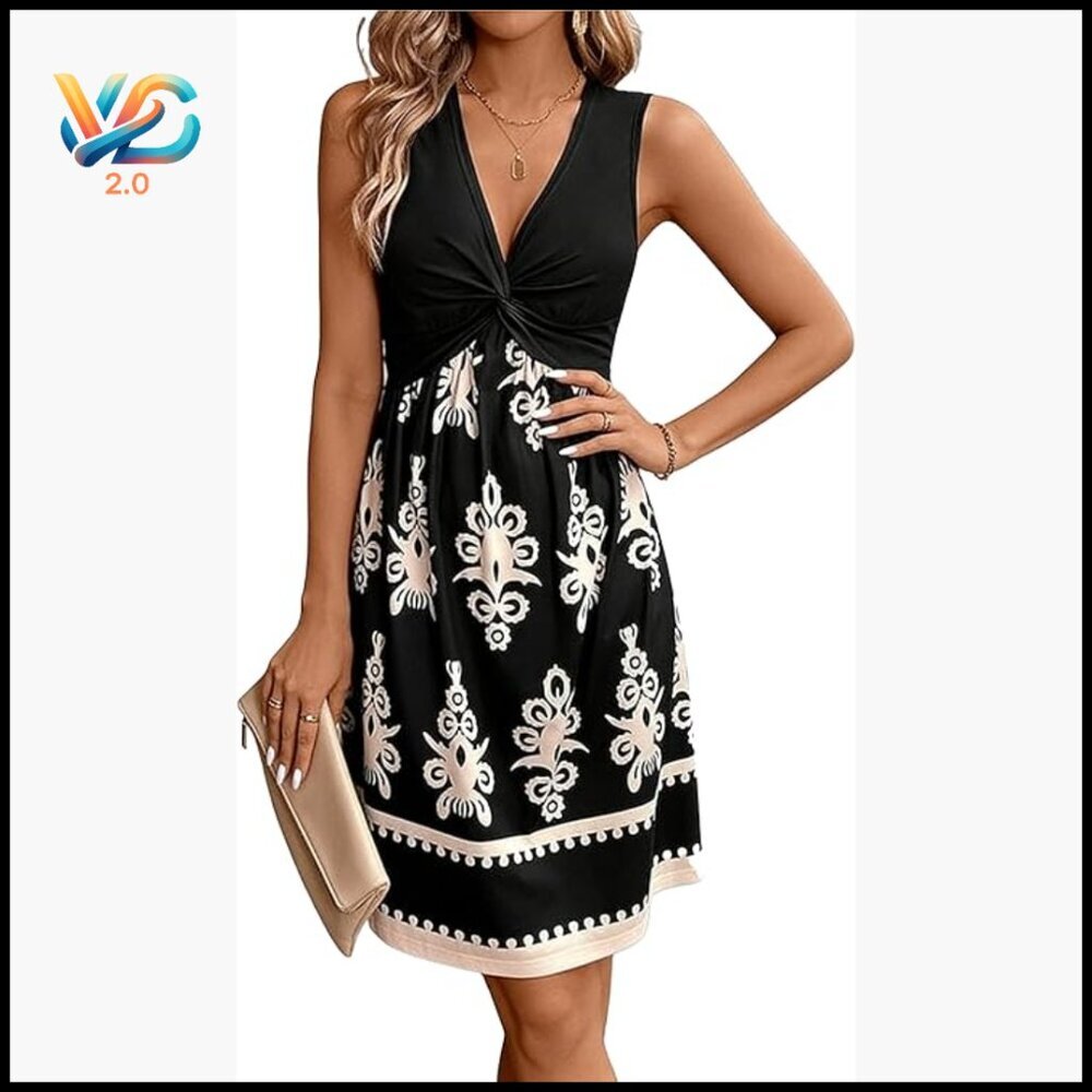 Sleeveless Twist Front V-Neck Mini Dress Bodycon Club Party Casual